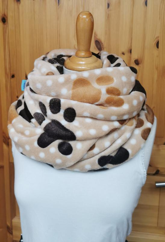 PFOTEN-Loop-Schal cremeweiß mit braunen Pfoten - Loopschal für Hunde-Freunde